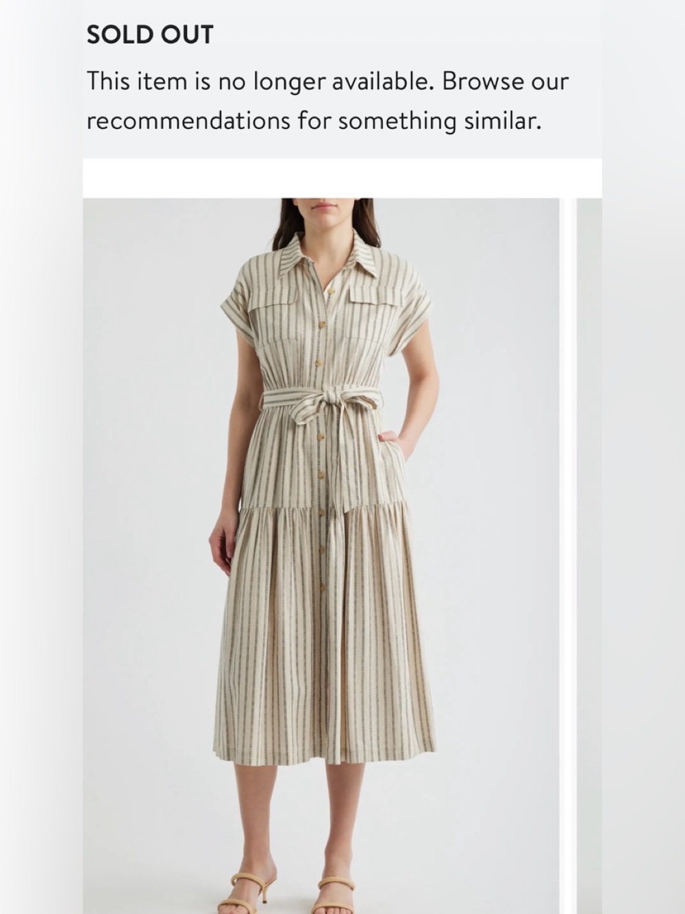 NWT Zoe and Claire Button-Front Maxi Dress with Waist Tie - Neutral Stripe XS